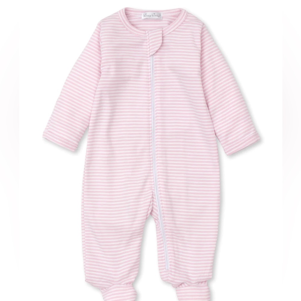 Kissy Kissy pink and white stripe footie 3-6 months